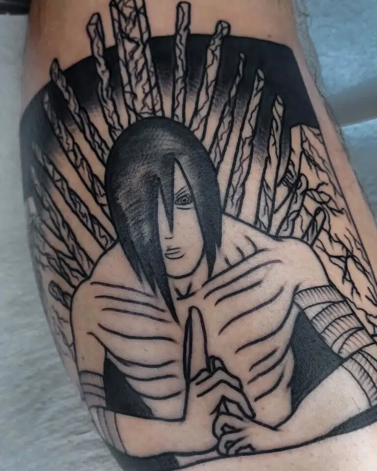 Tetování z filmů a pohádek anime na lýtku
