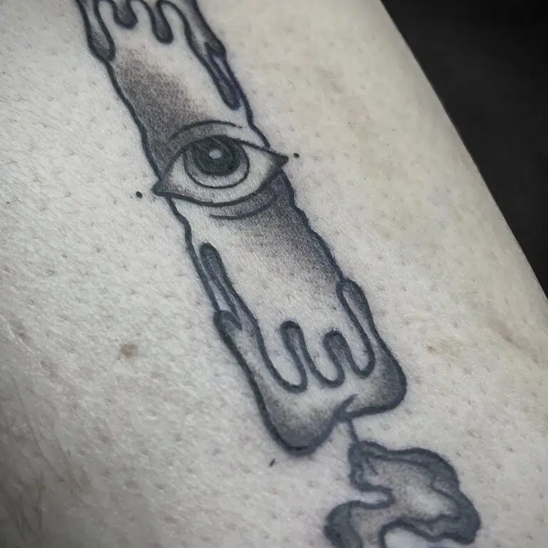 Tetování předmět, oheň, svíčka s okem na ruce