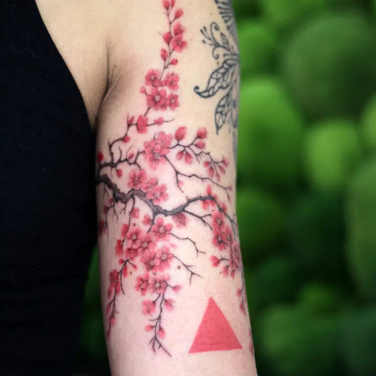 Tetování květiny, sakura na biceps