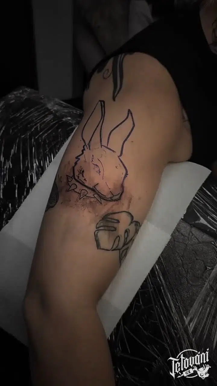 Tetování zvíře hlava králíka na rameno
