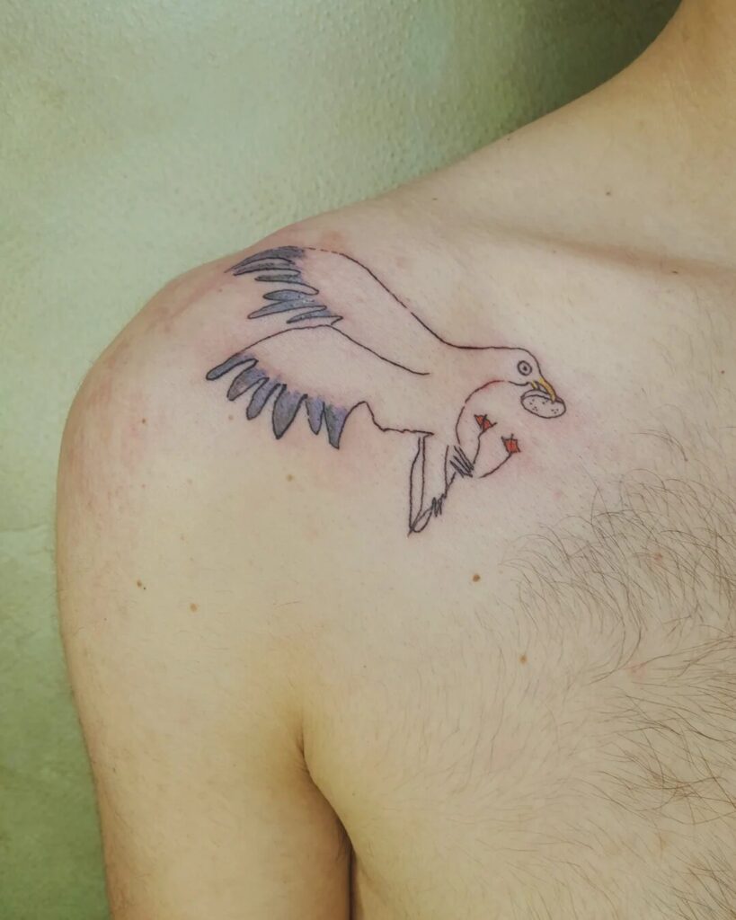 Tetování zvíře pták čáp na rameno